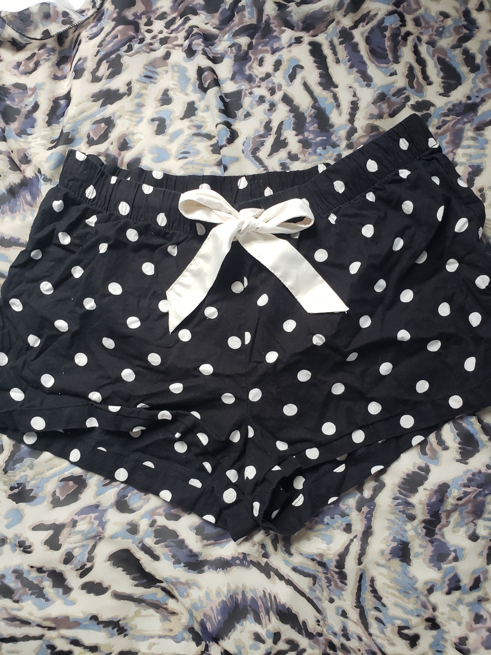 Black Polka Dot Mini Shorts with White Bow